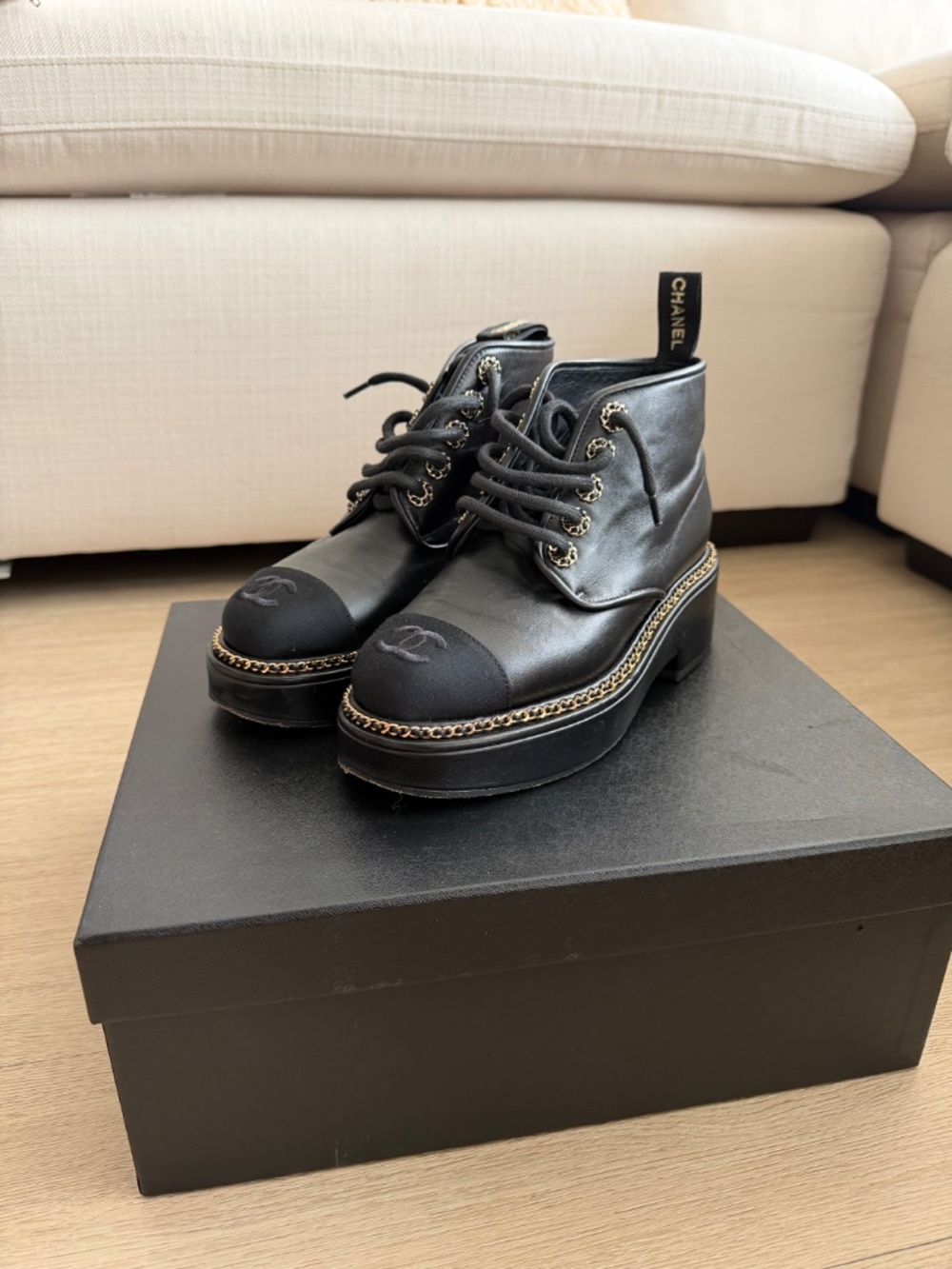 Chanel Chain Combat Boots – Black – Size 36 1/2 - Picture 2 of 5